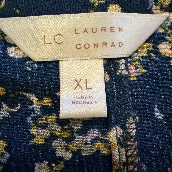 Lauren Conrad Blouse Teal & Yellow Gold Floral, Ruffles, 3/4 Sleeve, Feminine XL - Picture 5 of 16